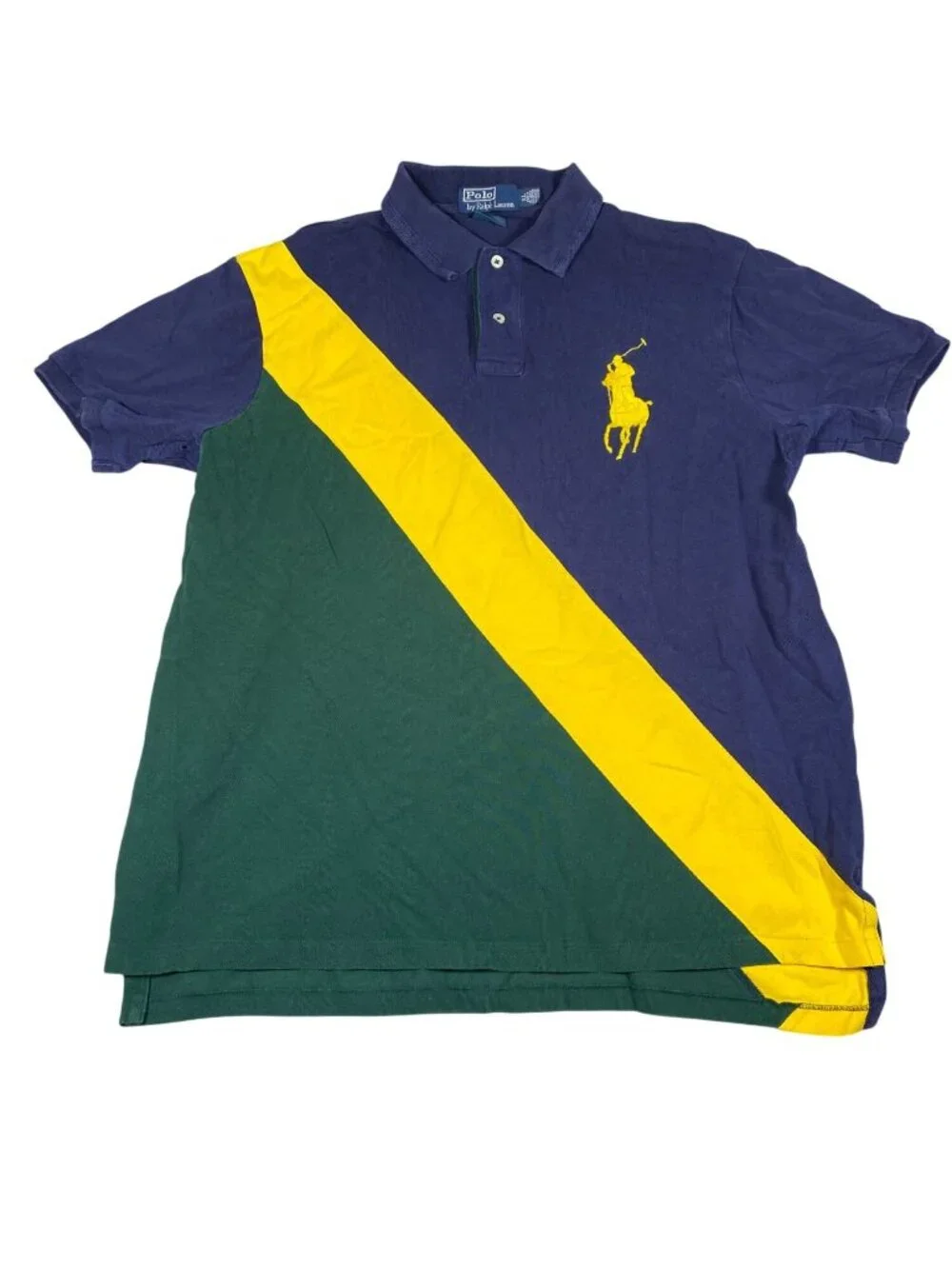 Polo Ralph Lauren Mens Custom Fit Polo Shirt XL Colorblock Yellow/Green/Navy